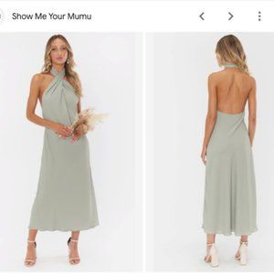 Show Me Your MuMu Jasmine Halter Midi Dress, Moss Green Crisp